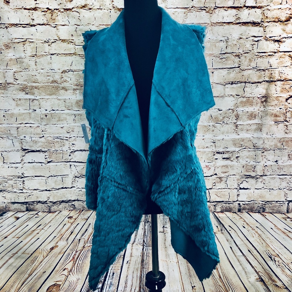 I Love Ronson Teal Faux Fur/Suede  Vest - NWT - M